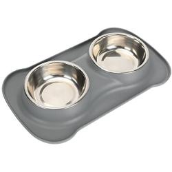 Hoping PET Bowl-No Spill Dog Bowl Non Slip Silicone Mat Dog Water Food Bowl Double Stainless Steel Cat Bowl Dish Puppy Bowl for Cat Dog Feeding