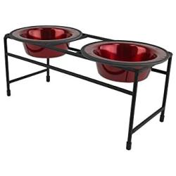Platinum Pets Double Diner Feeder with Stainless Steel Cat Bowls, 6 oz, Red