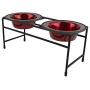Platinum Pets Double Diner Feeder with Stainless Steel Cat Bowls, 6 oz, Red