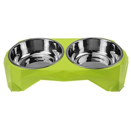 Double Stainless Steel Pet Dog Cat Puppy Feeding Food Water Bowls with No Spill Non-Skid Plastic Raised Stand Mat Pet Diner Elevated Feeder Collapsible Dish Bowl Tray Set for Dogs Cats Puppies