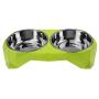 Double Stainless Steel Pet Dog Cat Puppy Feeding Food Water Bowls with No Spill Non-Skid Plastic Raised Stand Mat Pet Diner Elevated Feeder Collapsible Dish Bowl Tray Set for Dogs Cats Puppies