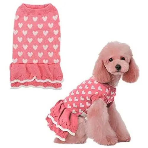 CheeseandU Small Dog Sweater Warm Cute Heart Dog Sweater Dress Pet Beautiful Princess Style Sweater Dress Red Female Girl Dog Puppy Cat Soft Knitwear Pullover Pet Valentines Day Clothes Apparel Pink CheeseandU Small Dog Sweater Warm Cute Heart Dog Sweater Dress Pet Beautiful Princess Style Sweater Dress Red Female Girl Dog Puppy Cat Soft Knitwear Pullover Pet Valentines Day Clothes Apparel Pink
