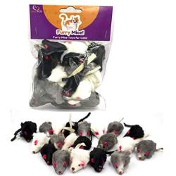 AXEL PETS 20 Furry Mice with Catnip and Rattle Sound Made of Real Rabbit Fur Interactive Catch Play Mouse Toy for Cat, Pack of 20 Mice