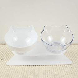 Double Cat Bowl with Stand, Transparent Pet Raised Plastic Bowls for Cat Small Dog