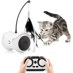 Magkay Interactive Cat Toys for Indoor Cats, USB Charging Auto/Remote Mode Timed with Colorful Led Wheels 6 Feathers Kitty Gadget Electronic Moving Cat Toys