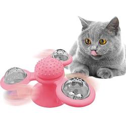 Heywean Cat Windmill Toy Multi-Functional with Massager Funny Pet Interactive Spin Toys for Cats (Pink-3)