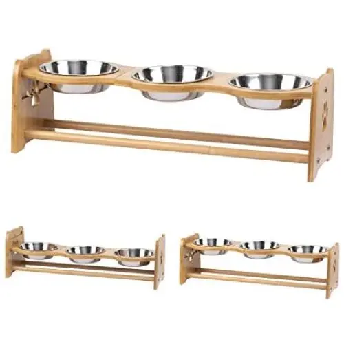 X-ZONE PET Raised Pet Bowls for Cats and Dogs, Adjustable Bamboo Elevated Dog Cat Food and Water Bowls Stand Feeder with 2 Stainless Steel Bowls and Anti Slip Feet X-ZONE PET Raised Pet Bowls for Cats and Dogs, Adjustable Bamboo Elevated Dog Cat Food and Water Bowls Stand Feeder with 2 Stainless Steel Bowls and Anti Slip Feet