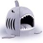 Cat Litter Hot Cat Mat Shark-Shaped House Warm Kennel Kitten Bed One Mat Two Usage Shark Bed for Small Cat Dog Cave Cozy Bed Removable （Light Grey）