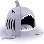 Cat Litter Hot Cat Mat Shark-Shaped House Warm Kennel Kitten Bed One Mat Two Usage Shark Bed for Small Cat Dog Cave Cozy Bed Removable （Light Grey）