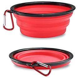 KABB 1PC Foldable Silicone Dog Bowl Outfit Portable Travel Bowl for Dogs Feeder Utensils Outdoor Drinking Water Dog Bowl, Red