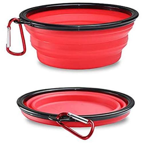 KABB 1PC Foldable Silicone Dog Bowl Outfit Portable Travel Bowl for Dogs Feeder Utensils Outdoor Drinking Water Dog Bowl, Red
