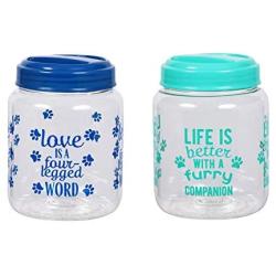 BPA-Free Plastic Airtight Dog Treat & Food Storage Containers Canisters Green & Blue Paw Print with Slogan (Set of 2) NW