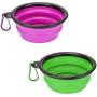 Emoly 2 Pack Large Size Collapsible Dog Bowl, Food Grade Silicone BPA Free, with Carabiner Clip Foldable Expandable Cup Dish for Pet Cat Food Water Feeding Portable Travel Bowl (Purple & Green)