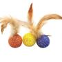 JpGdn 10Pcs Cat Toys Ball with Feather Kitten Balls with Bells Colorful Interactive Play Toy