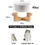 Popuava Ceramic Raised Cat Bowl, 20 Ouncus Cat Food Bowls or Water Bowls Without Lead and Chrome, Pet Bowl with Bamboo Wooden Frame not Easily Overturned, Gifts for Cats and Puppy Pink