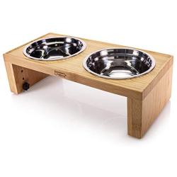 Prosumers Choice Bamboo Adjustable Height Dog Bowls and Stand - 4.7 to 7.7 Inches Tall