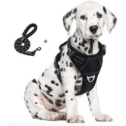 Hikiko Dog Harness No Pull Dog Harness+Dog Collar Adjustable Outdoor Metal D Buckle Easy to Control Reflective Oxford Vest for Medium and Large Dogs