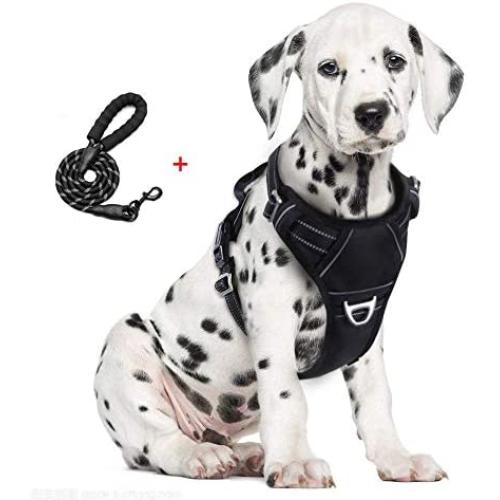 Hikiko Dog Harness No Pull Dog Harness+Dog Collar Adjustable Outdoor Metal D Buckle Easy to Control Reflective Oxford Vest for Medium and Large Dogs