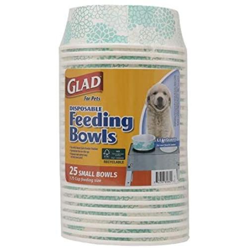 Glad for Pets Disposable Feeding Bowls | Small Dog Bowls in Teal Pattern | 1.75 Cup Feeding Size, 25 Count - Dog Bowls are Great for Dry and Wet Dog Food or Water