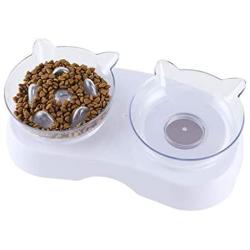 QINYUAN Cat Bowl, Feeding Raised with Stand 0/15 ° Adjustable Pet Food Feeder Reduce Neck Pain or and Small Dogs
