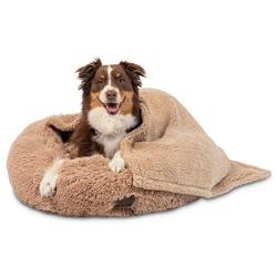 Pet Craft Supply Ultra Soft Plush Calming Medium Small Breed Dog and Cat Bed with Ultra Soft Bonus Blanket