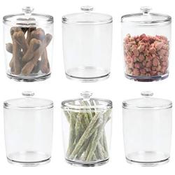 mDesign Tall Plastic Pet Storage Canister Jar with Lid - Holds Dog/Puppy Food, Treats, Toys, Medical, Dental and Grooming Supplies - Medium - 6 Pack - Clear