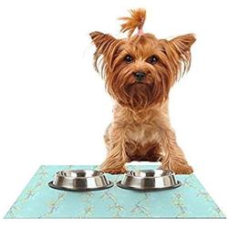 KESS InHouse Emma Frances Falling Florals Blue Aqua Feeding Mat for Pet Bowl, 18 by 13-Inch