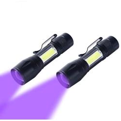 KunHe Black Light Mini Small and Lantern Combo Usb Rechargeable UV Flashlights 395 nm Ultraviolet Blacklight Detector for Dog Urine Pet Stains and Bed Bug (Pack 2)