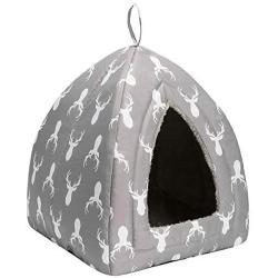 Hollypet Self-Warming 2 in 1 Foldable Comfortable Triangle Cat Bed Tent House, Gray Antlers