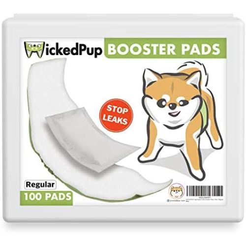 WICKEDPUP Dog Diaper Liners Booster Pads for Male and Female Dogs, 100ct | Disposable Doggie Diaper Inserts fit Most Reusable Pet Belly Bands, Cover Wraps, and Washable Period Heat Panties Pants