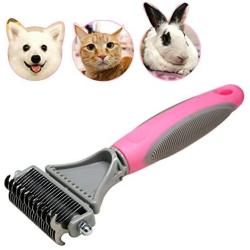 Pet Dematting Comb - 2 Sided Undercoat Rake for Cats & Dogs - Safe Grooming Tool for Easy Mats & Tangles Removing - Medium and Long Haired Cats Dogs Brush for Shedding