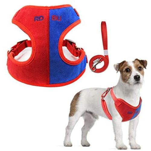 Vehomy Cat Small Dog Vest Harness Leash Set Step in Vest Harness with Soft Gentle Suede Fabrics for Cats Small Dogs Escape Proof Breathable Mesh Pet Harness with Reflective Leash Red Blue L