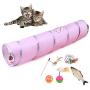 Cat Tunnel for Indoor Cats, Sainwill 2-Way Tunnel with Play Ball Collapsible Pop-up Pet Tube Peek Hole Cat Hideaway Interactive Cat Chute Cat Tube, Best for Puppy Kitty Kitten Rabbit, 47.2'' Long, Pink