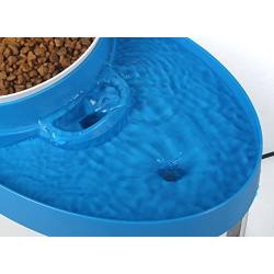 Filtered Pet Fountain Feeder with Removable Food Bowl and Built-In Nightlight Safety Light - Great for Cats and Dogs - Super Quiet Operation - Holds and Filters Up To Three Liters of Water - BPA Free - Blue