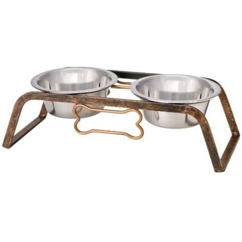 Loving Pets Black Label Collection Rustic Bone Diner for Dogs, 1-Quart, Aged Copper