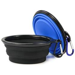 Superma Collapsible Dog Bowl 2 Pack Silicone Foldable Small Travel Dog Water Bowl 350ml for Dogs and Cats Pets, 12OZ, Black&Blue