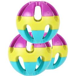 XIHONGSHIR Bell Balls Toys, Rainbow Balls, Dog Toys Balls, Nontoxic Bite Resistant, Exercise Game Ball, Hollow Toy Ball, 3Pack, Medium,Tricolor,7.5cm