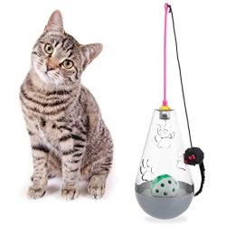 Relaxdays Cat Toy, 3in1, Interactive, Treat Tumbler, Teaser Wand Mouse & Ball with Bell, Kitten, Fun, Grey, Pack of 1, Gray