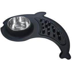 KEKS Dog Bowls Slow Feeder - No Spill Silicone Stand & Stainless Steel Dog Food & Water Feeder Set for Small Dogs Cats Puppy Kittens Pet