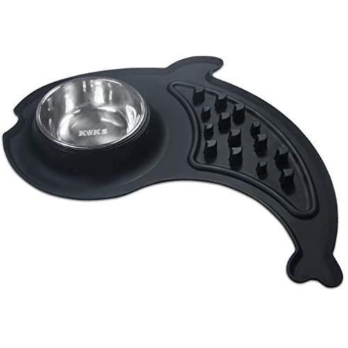 KEKS Dog Bowls Slow Feeder - No Spill Silicone Stand & Stainless Steel Dog Food & Water Feeder Set for Small Dogs Cats Puppy Kittens Pet