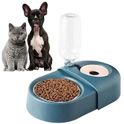 ECOSCO Pet Dog Cat Water Food Double Bowls Set, Detachable Stainless Steel Bowl, Dispenser Bottle Cat Bowl,Non-Wet Mouth Leak-Proof Automatic Water Storage Feeding Bowl