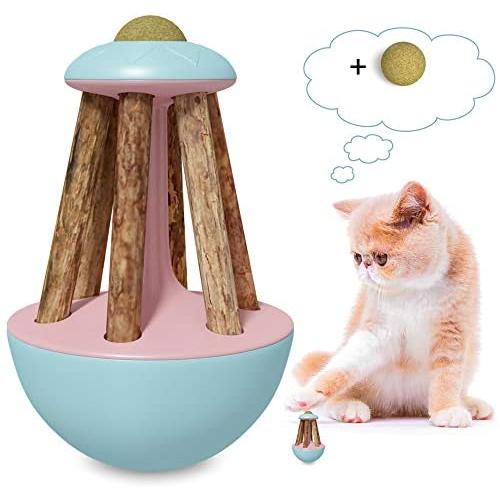 Bihuo Cat Tumbler Toy, Interactive Teaser Toys with Catnip Ball and Silvervine Stick Kitty Chew Toothbrush Molar Tools for Kitten Teeth Cleaning Dental Care with Catmint