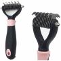 snailmon Double Sided Pet Dematting Rake Comb,6+11 Teeth,Professional Undercoat Rake Brush for Dogs & Cats, Blue/Pink (Pink)
