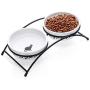 Y YHY Ceramic Raised Pet Cat Bowls, 12 Ounces Elevated Food or Water Bowls, Double Cat Dishes, Gift for Cat, White