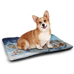 DayDayFun Christmas Pet Mat Bed Rustic Wooden Backdrop with Snowflakes and Warm Traditional Celebration Print Pet Mats for Food and Water Gold White