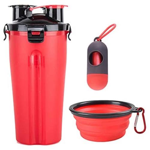 CLOVOCK Pet Food and Water 2-in-1 Outdoor Dog Water Bottle Dispenser, of with 1Collapsible Dog Food Bowls for Cats and Dogs