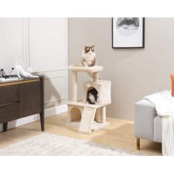 Sanfant New Designed Style Cat Tree with Slide Two Condos Pole Covered Sissal Rope 33 Inch