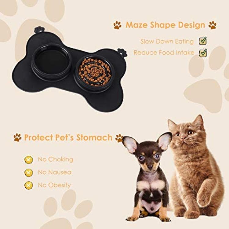 Slow Feeder Dog Bowls for Small Dogs and Cats 3 in 1 Double Dog Food Bowl