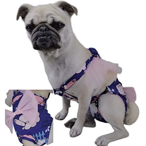 Bonario Dog Diapers Puppy Doggie Sanitary Panties Suspender for Female Small Girl Dogs with Tighten Strap Washable & Reusable for Pets (L（Chest17.7〃 Back13.7〃）)