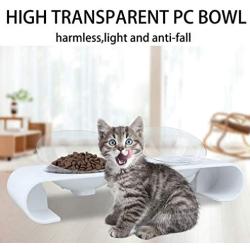ikjuh Double Dog Cat Bowls Elevated Food Water Feeder Transparent Plastic Bowl with Raised Stand 15 Degree Tilt Design Neck Guard Double Angle Regulation